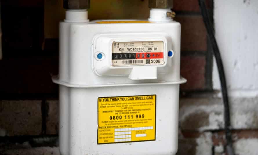 A domestic gas meter sits in a home in Knutsford, England.
