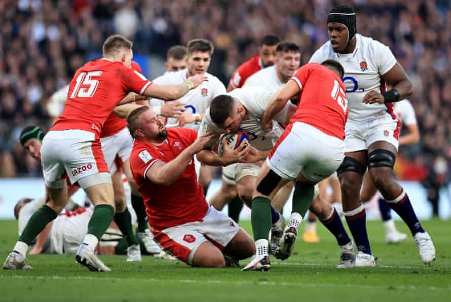 Tomas Francis in the fray for Wales against England.