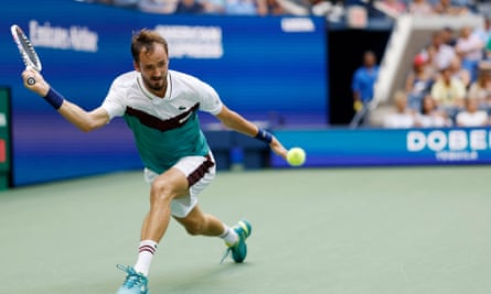 Daniil Medvedev in action against Andrey Rublev in the quarter-final.