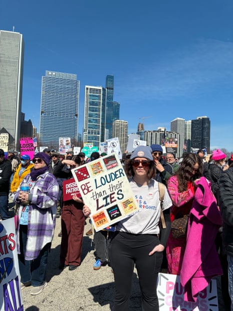 Demonstrators gather at a No Kings protest in Chicago on March 28, 2026.
