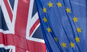 The union and European flags outside the European commission building in London