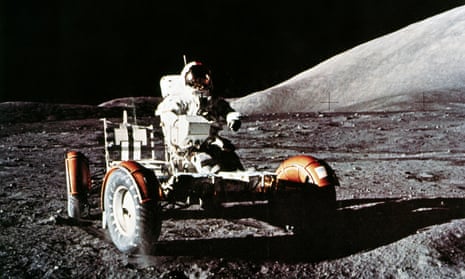 Apollo 17 astronaut Eugene Cernan drives across the lunar surface in 1972.