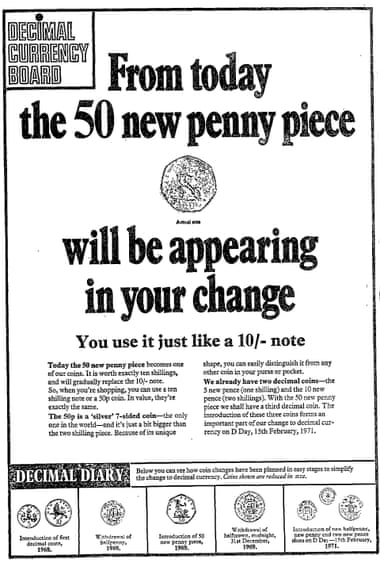 An advert for the new 50p in the Guardian, 14 October 1969