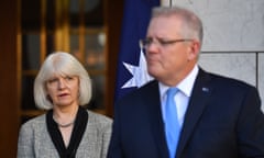 Australian Prime Minister Scott Morrison coronavirus press conference in Canberra<br>epa08423255 Australian National Mental Health Commission CEO Christine Morgan (L) and Australian Prime Minister Scott Morrison (R) speak to the media during a press conference regarding coronavirus, in Canberra, Australia, 15 May 2020. According to media reports, Australia has recorded over 6,000 cases of coronavirus and COVID-19.  EPA/MICK TSIKAS  AUSTRALIA AND NEW ZEALAND OUT