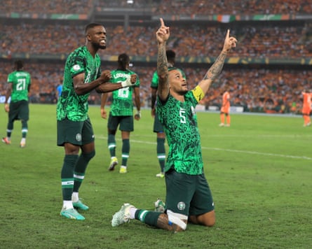 ‘It has been a big journey’: William Troost-Ekong on teaming up with Maro Itoje and giving back in Nigeria William Troost-Ekong raises his fingers after scoring the opener during the 2024 Afcon final between Ivory Coast and Nigeria