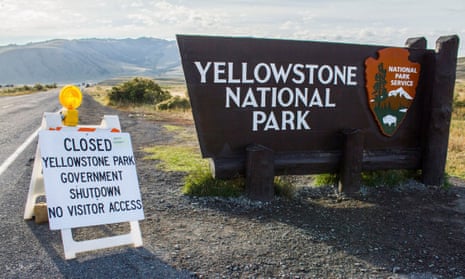 A sign announces the closure of the Yellowstone national park in Wyoming during the government shutdown in October 2013.