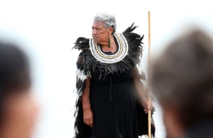 Kuia waits for waka to arrive outside Te Tiriti o Waitangi marae.