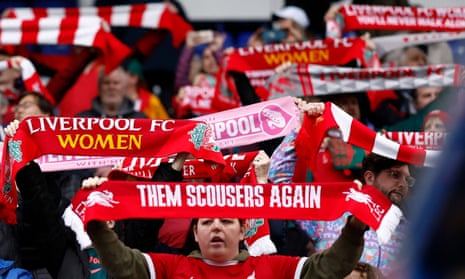Liverpool fans cheer their team ahead of kick-off in the WSL game against Chelsea.