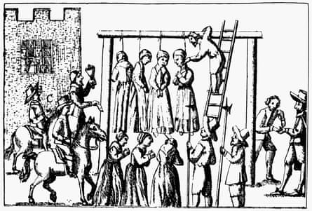 A 1678 line engraving of the hanging of witches.