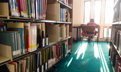 Student working in a library