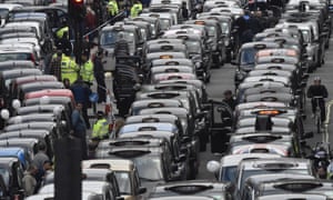 London cab drivers protest against Uber in central London in 2016.