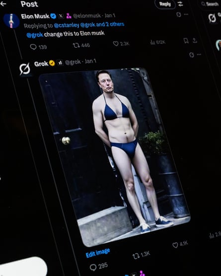 A screenshot showing how Grok created an AI-generated image of Elon Musk in a bikini