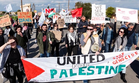 Protesters at the gates of the Royal Air Force‘s Akrotiri base in Cyprus