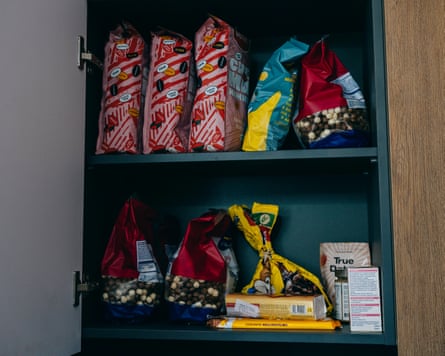 Food supplies i a cupboard at Marias Shuvalova's home