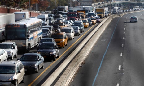 Traffic gridlocked on the Long Island Expressway, New York. 