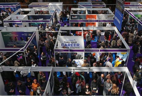 Crowds of young people at a jobs fair in Westfield shopping centre.