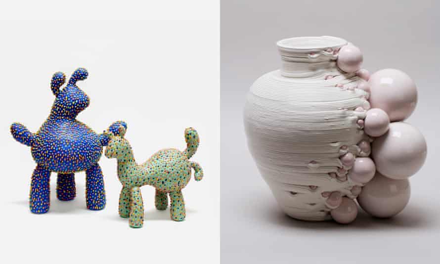 Left, Blue Rabbit and Fox by Ahryun Lee. Right, vessel by Andrea Salvatori, 2019