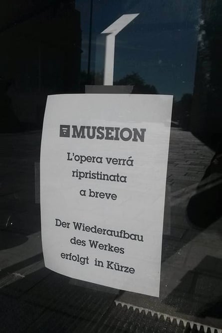 A sign outside the Museion tells visitors the work will be restored soon.