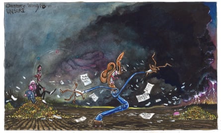 Martin Rowson connected Rishi Sunak’s dilemma implicit onshore windfarms