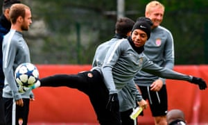 The hitherto unstoppable Kylian Mbappé during Monaco training.