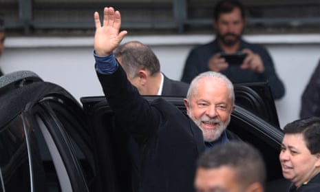 Former President of Brazil and Candidate for the Worker's Party Luiz Inacio Lula da Silva waves to supporters during general elections day 