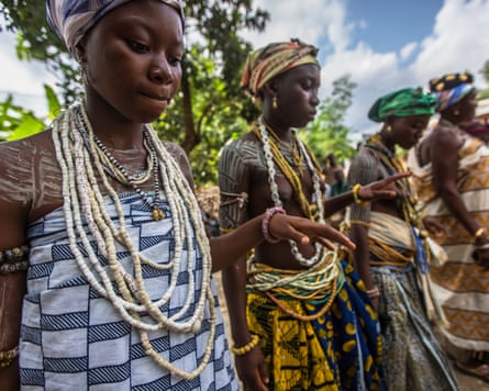 Girls dance during the Dipo ceremony in the hills of Krobo, Ghana.
