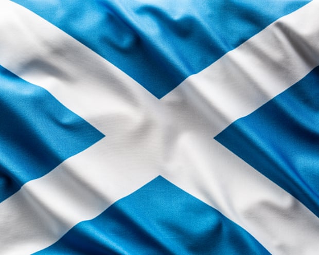 Flag of Scotland blowing in the wind.
