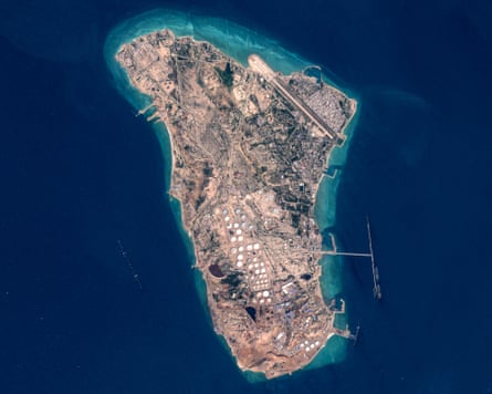 A satellite image of the island of Kharg.