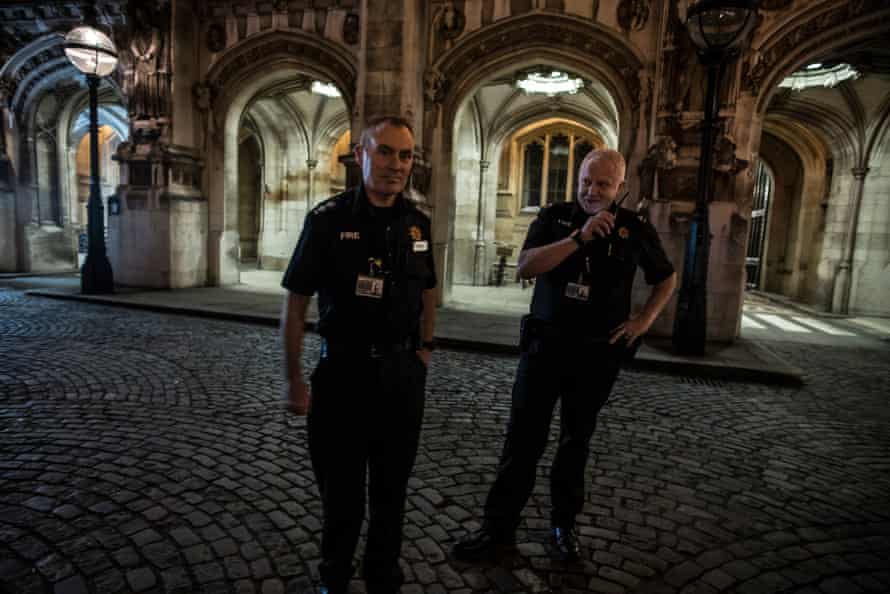 Fire officers Eddie Brennan and Paul Chambers outside the Palace of Westminster.