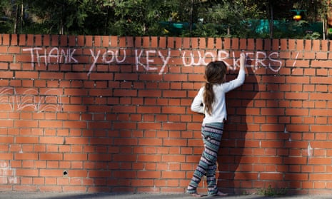 Girl writes 'Thank you to key workers' on wall