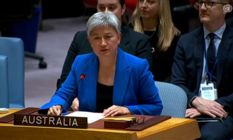 Australia’s foreign affairs minister Penny Wong addresses the UN security council in New York