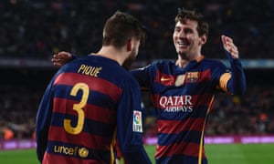 Barcelona’s two goalscorers – Gerard Piqué and Lionel Messi.