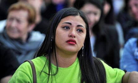A follower of Sergio Fajardo shows her disappointment after her candidate came third in the poll.