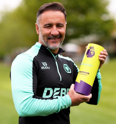 Vitor Pereira poses with his Premier League Manager of the Month award for April, when Wolves won five matches out of five. As tradition dictates, they promptly went and lost their first one in May, even if they were more than a little unfortunate in defeat against Manchester City.