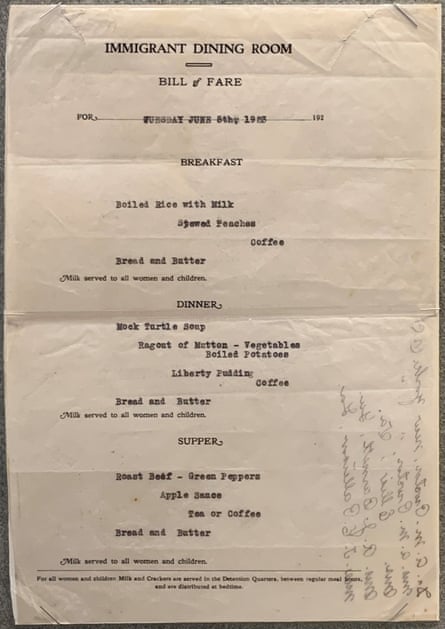 simple typed menu for ‘immigrant dining room’