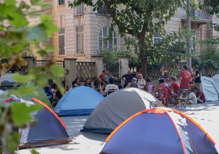 Tents on the road in a Rome street