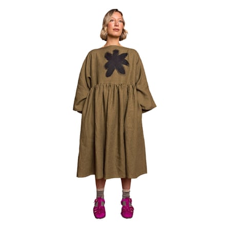 Emiko Painted Kozo Dress in khaki Linen Regular price £185.00