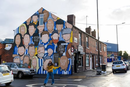 Football murals around the Sheffield Wednesday stadium.