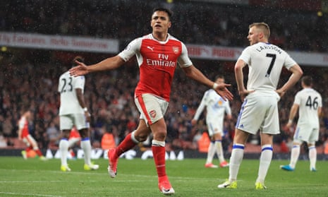 Alexis Sanchez of Arsenal celebrates scoring his sides second goal.