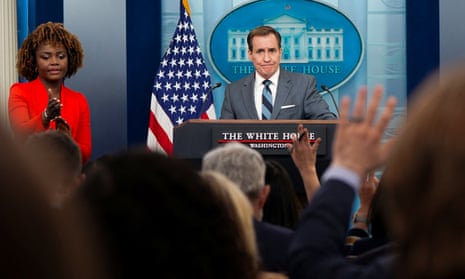 U.S. national security spokesperson John Kirby attends a press briefing held with White House Press Secretary Karine Jean-Pierre at the White House in Washington today.