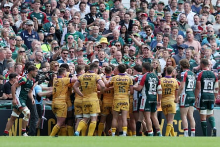 The two sides clash as tempers fray at Welford Road