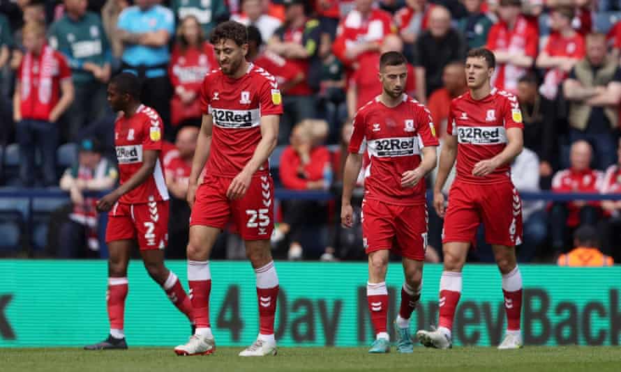 Middlesbrough players look dejected.