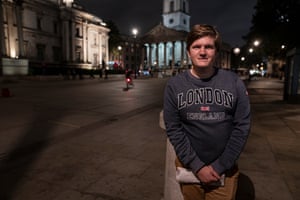 Denis Kasper, from Vilnius in Lithuania, walks for an hour to get food from Trafalgar Square.