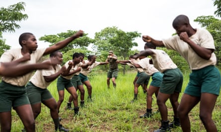 International Anti-Poaching Foundation (IAPF) founder Damien Mander training rangers in unarmed combat.