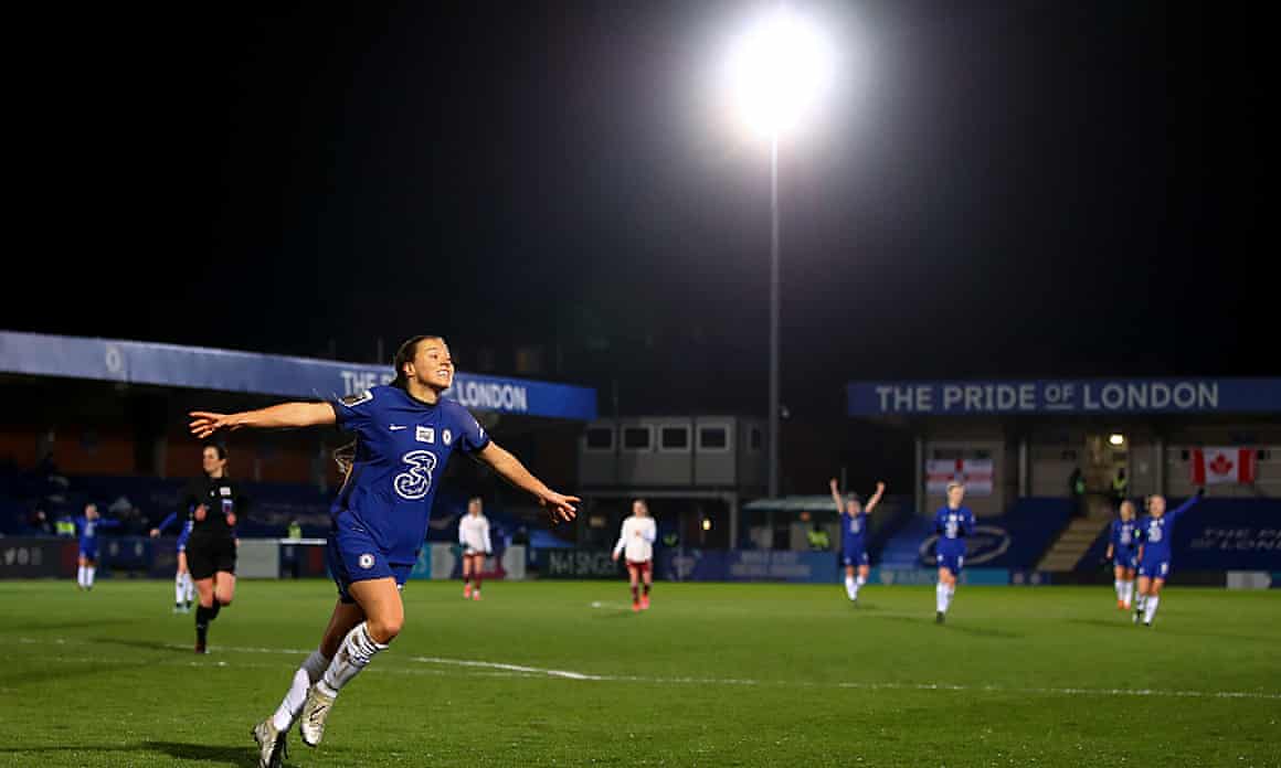 Fran Kirby celebrates a goal for Chelsea against Arsenal earlier this month.
