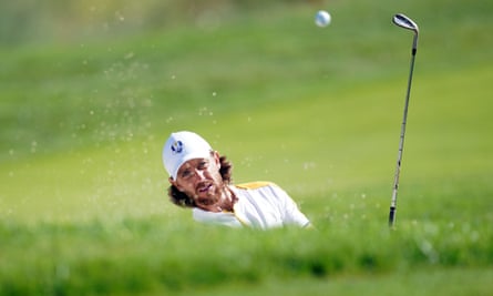 Tommy Fleetwood plays a shot on the Marco Simone course