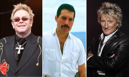 Elton John, Freddie Mercury and Rod Stewart.