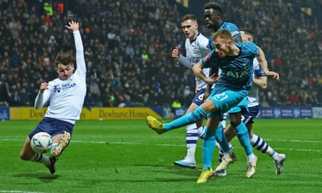 Tottenham Hotspur's Dejan Kulusevski shoots at goal.