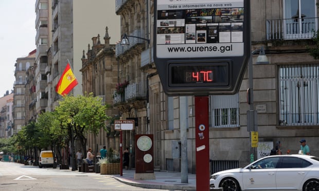 A street thermometer reads 47C in Ourense, Spain, on Tuesday