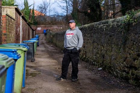 Paul Gilbert in the back lane behind Tapton Terrace. The flood water was over the stone wall behind him and to his left in photos.